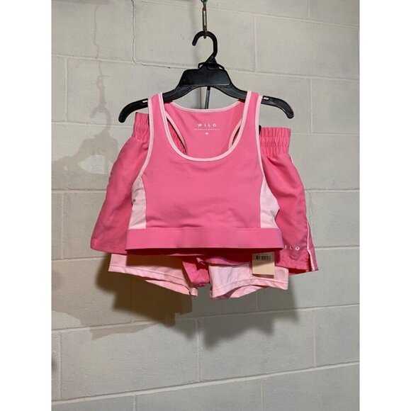 Wilo the Label Women Racerback Sport Bra/2 in 1 Short Set Pink‎ Athletic Running - Picture 1 of 7